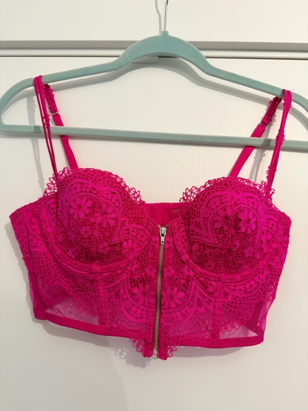 Victoria's Secret Bright Pink Lace Zip-Front Bralette